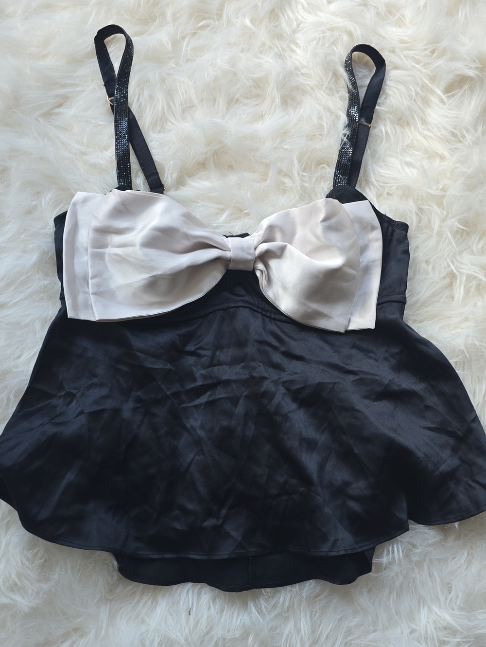 Victoria's Secret Black Satin Large Bow Shine Strap Cami M